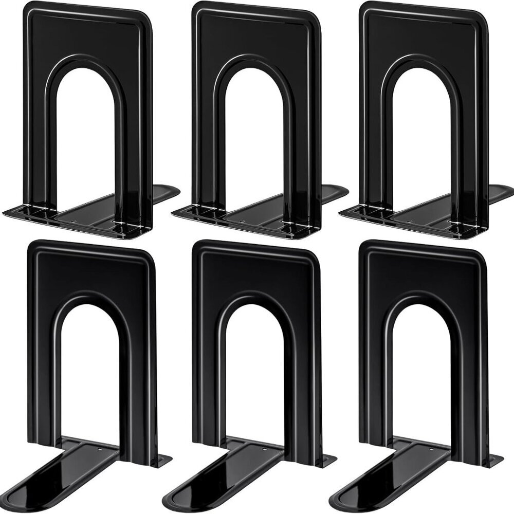 Stylish Black Metal Book Stopper Set - Non-Slip Design 5.7x4.9x6.5 in, 6 Pack